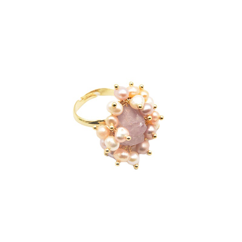 Anillo de perla de cristal de alto nivel, lujo ligero abierto ajustable, joyas hechas a mano, alta calidad al por mayor, natural