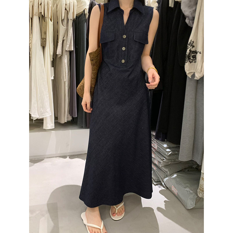 Yuanpai Polo Collar Sleeveless Cotton and Linen Dress 2026 Summer New Style Loose and Comfortable Casual Tank Dress A6302