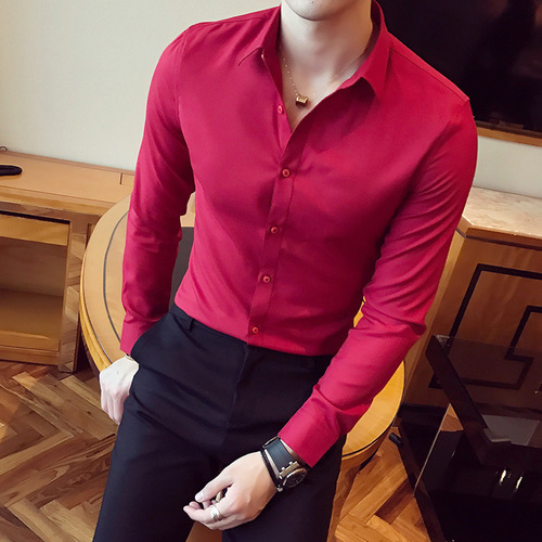 Long-sleeved white shirt for men, long-sleeved business casual wrinkle-resistant dress shirt, slim fit, four-season suit, professional workwear, formal base clothing