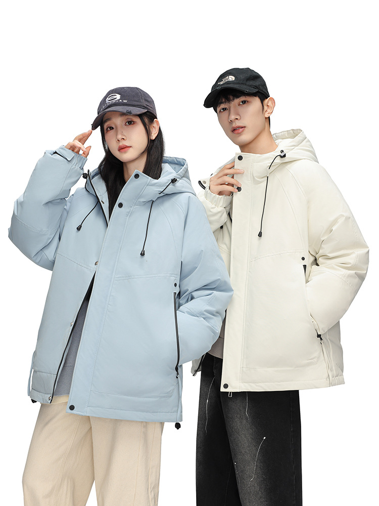 Winter solid color travel windproof keep warm down jacket with hood