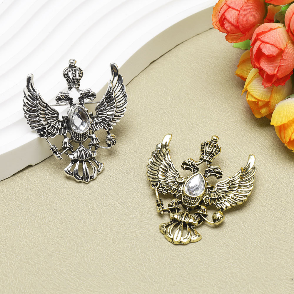 Double-headed Eagle Brooch For Men Suit Jacket Vintage Crown Pin_voghion.com