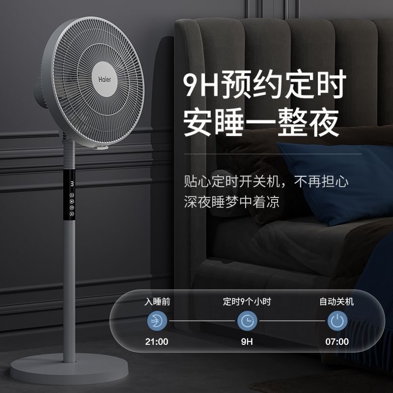海尔电风扇节能家用风扇轻音摇头大风量落地扇远距遥控客厅电扇