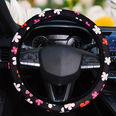 Daisy Elastic Steering Steering wheel cover - large-and-small-red-and-white-flower-grips-38cm