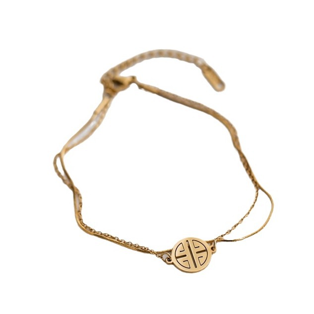 FuXi no pierde la tobilla de acero de titanio de doble capa de moda femenina nueva moda de moda de oro 18K joyería de pie simple