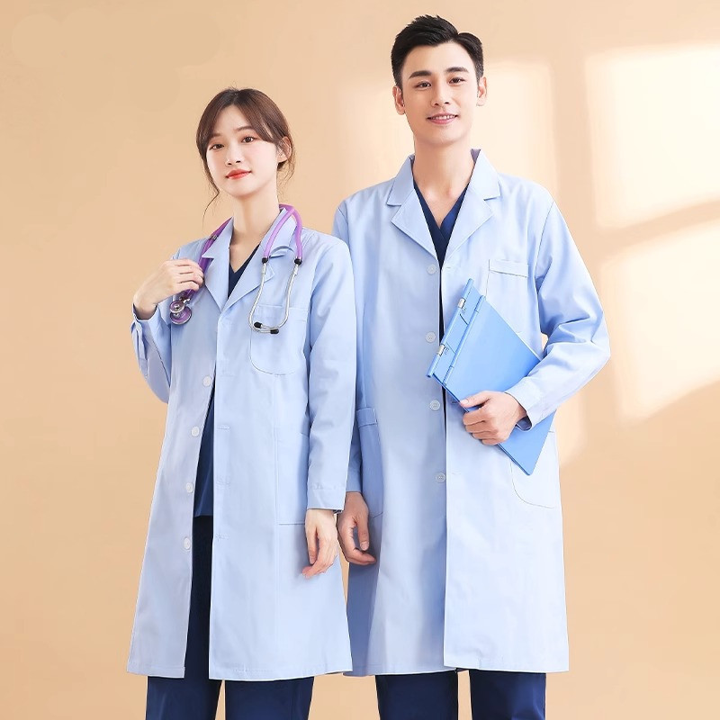 Nightingale Blue Lab Coat White Coat Long-Sleeved Women's Summer Thin Hospital Pharmacy Nurse Doctor Overalls