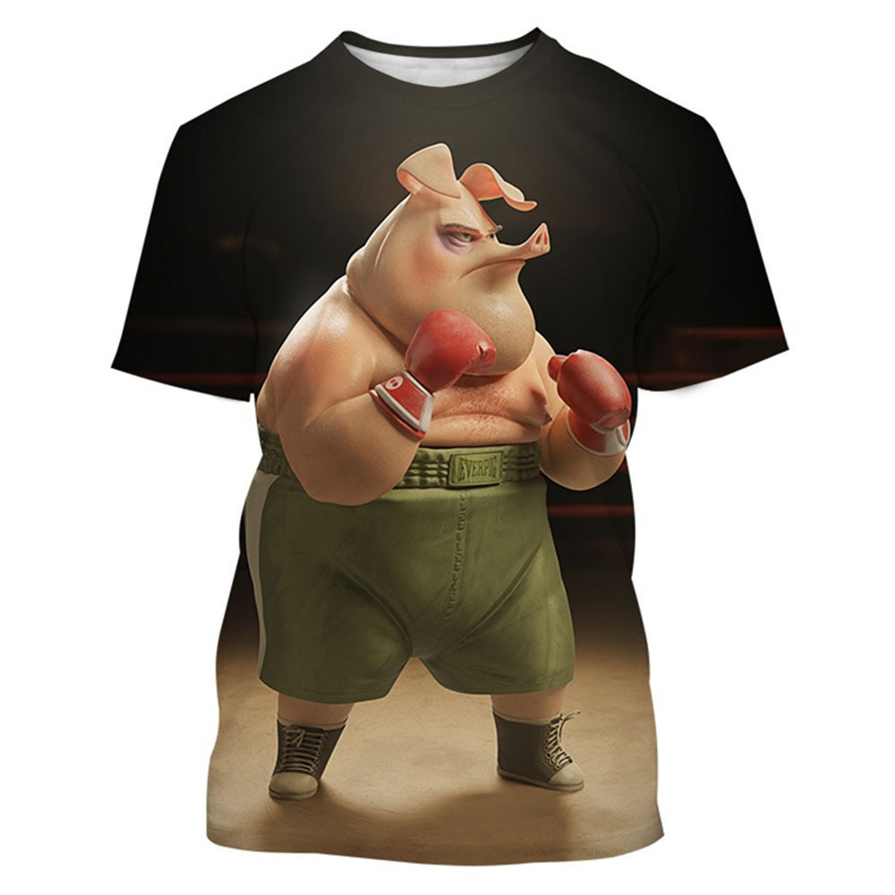 2024 Venta caliente novedad animal cerdo 3D camiseta impresa digital cerdo divertido personalidad casual adulto niños camiseta de verano