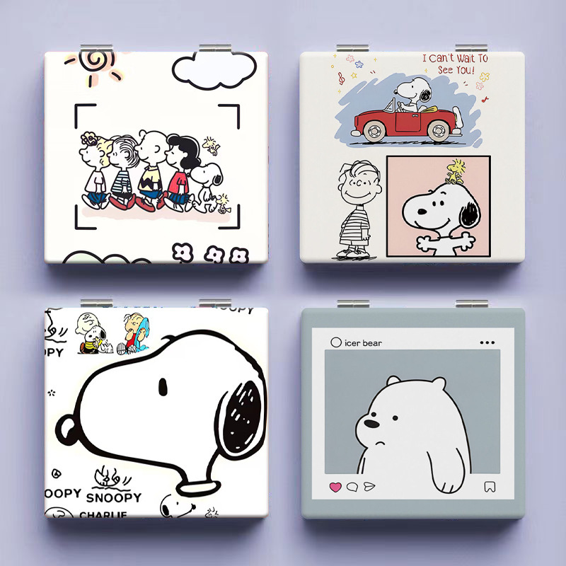 Snoopy Student Portable Makeup Mirror Mini Folding Mirror Handheld Small Mirror Advanced Sense Portable Double-sided Mirror with High Color Value