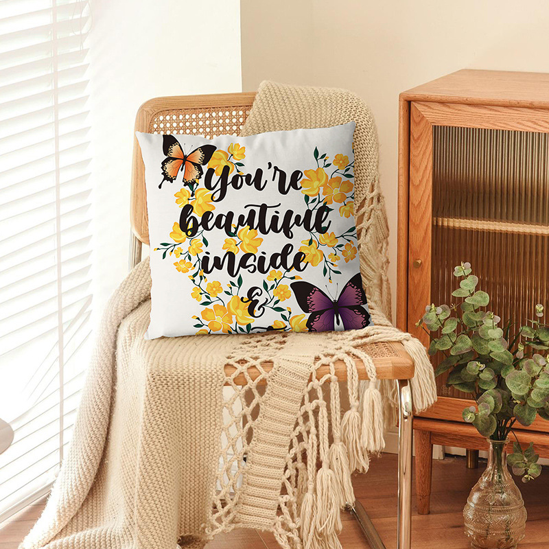 Piiriülene ülipehme lühike plüüsis liblikas kirjaga trükitud padja vöökoht padjapüür kingituseks trükitud diivanipadja kate_voghion.com