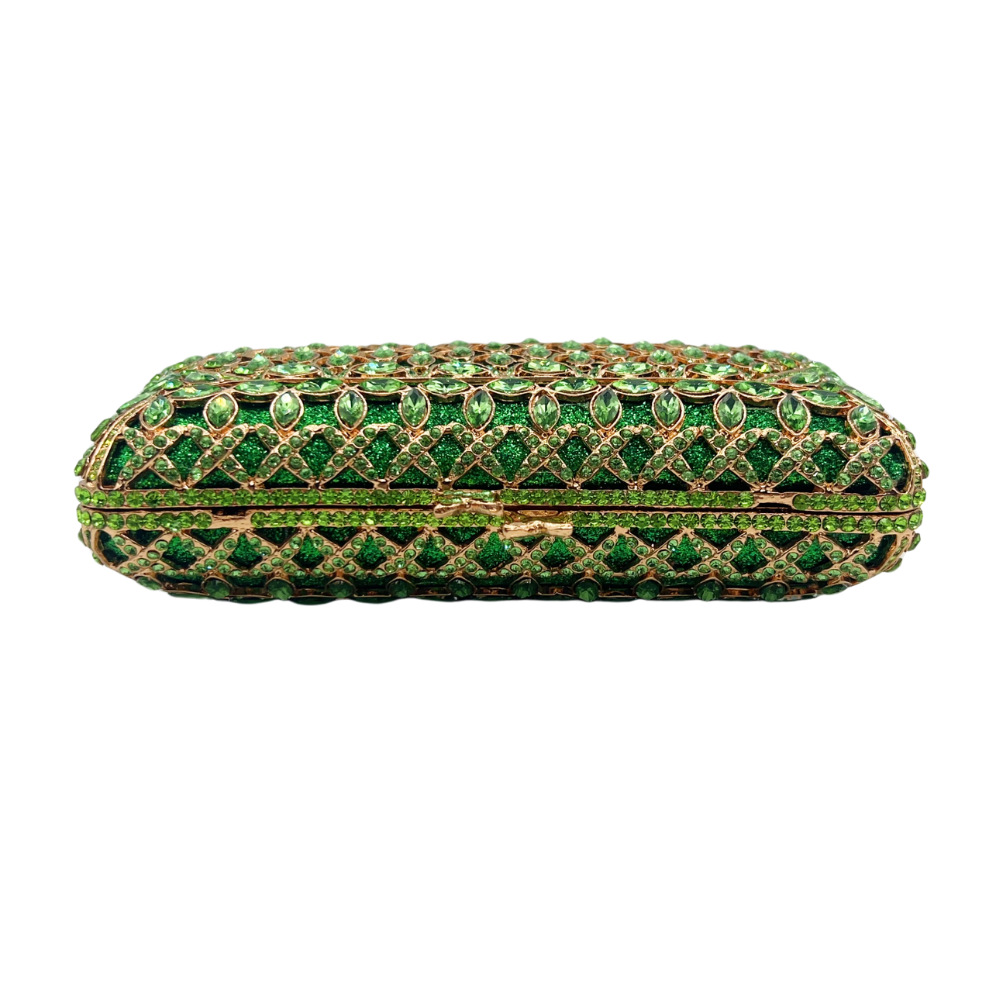 Túi clutch nữ đính đá dạ hội cầm tay kim cương rỗng — Màu xanh lá