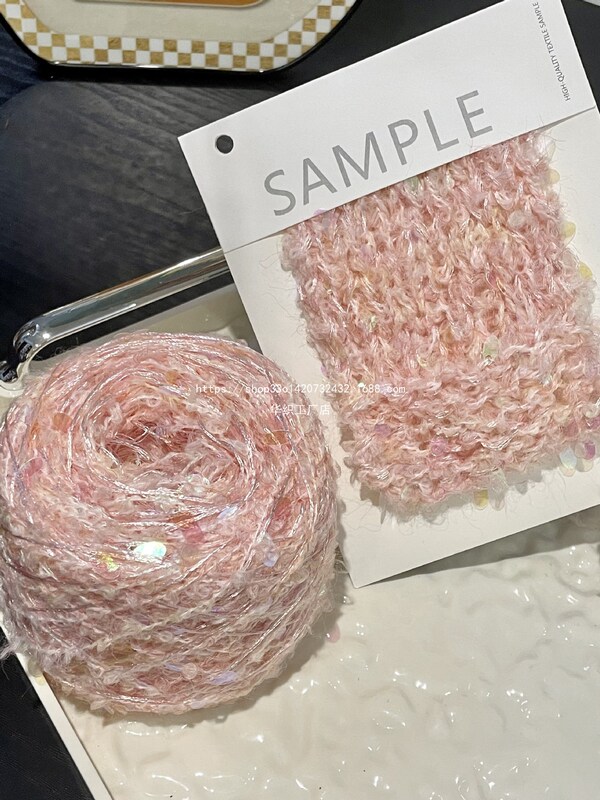 Pink Hand-Mixed Yarn, Wool Loop Yarn, Sequin Yarn for Handmade Knitting, DIY Hats, Scarves, Bags Wholesale