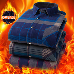 Middle-aged and elderly autumn and winter new thermal shirt men's dad wear fleece-lined thickened plaid shirt plus size men's shirt