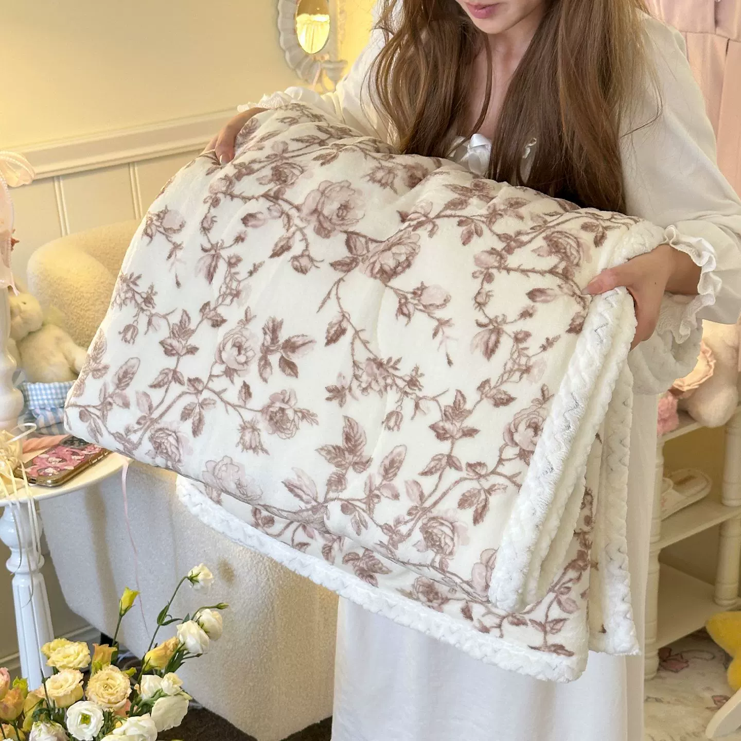 ins卡通牛奶羊羔绒毛毯冬季办公室沙发午睡小毯子法兰珊瑚绒盖毯