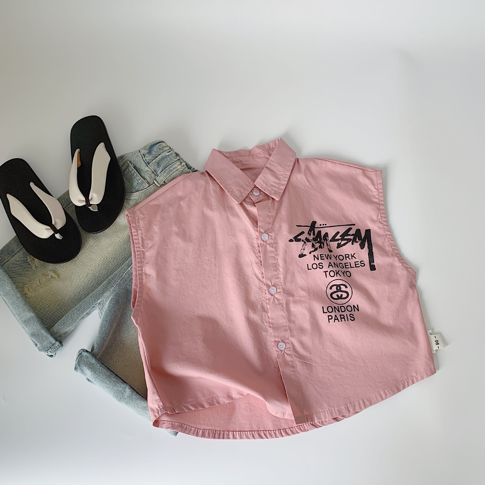 [Precio especial diario 21.99 RMB] Camisas infantiles Maibao 2025 verano camisas de aire extranjero para bebés sin mangas para hombres y mujeres