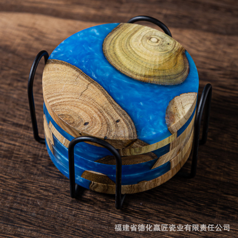 Posavasos de mármol transfronterizo posavasos de madera creativa boj anti-escaldado café bar mantel tapete té con aislamiento térmico posavasos redondos