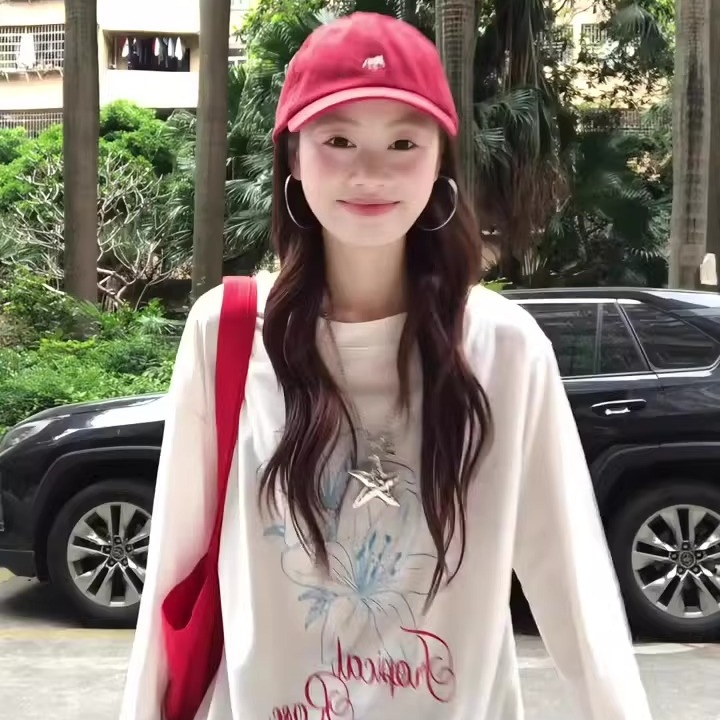 [오리지널 품질] 캐주얼 긴팔 라운드 넥 프린트 티셔츠 여성 여름 루즈한 자외선 차단 블라우스 화이트 씬 탑