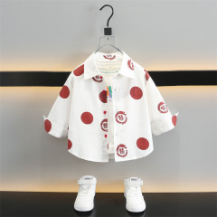 Children's clothing boys spring shirt 2024 new middle and small children spring and autumn style boy spring white long sleeve shirt trendy