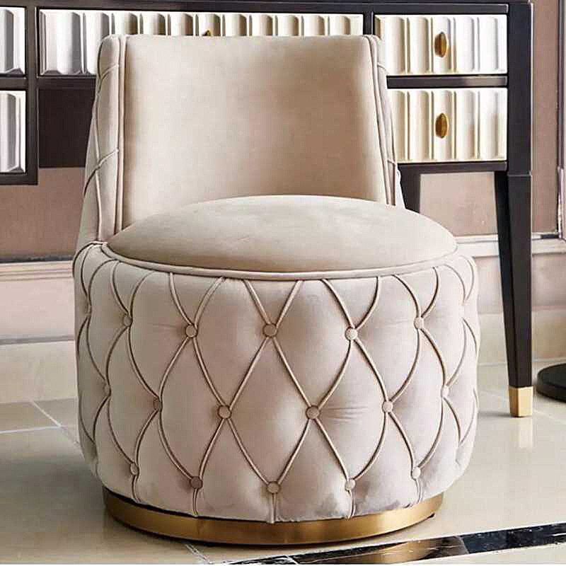 意式輕奢梳妝凳現代簡約家用臥室換鞋圓凳設計師款拉扣真皮化妝椅