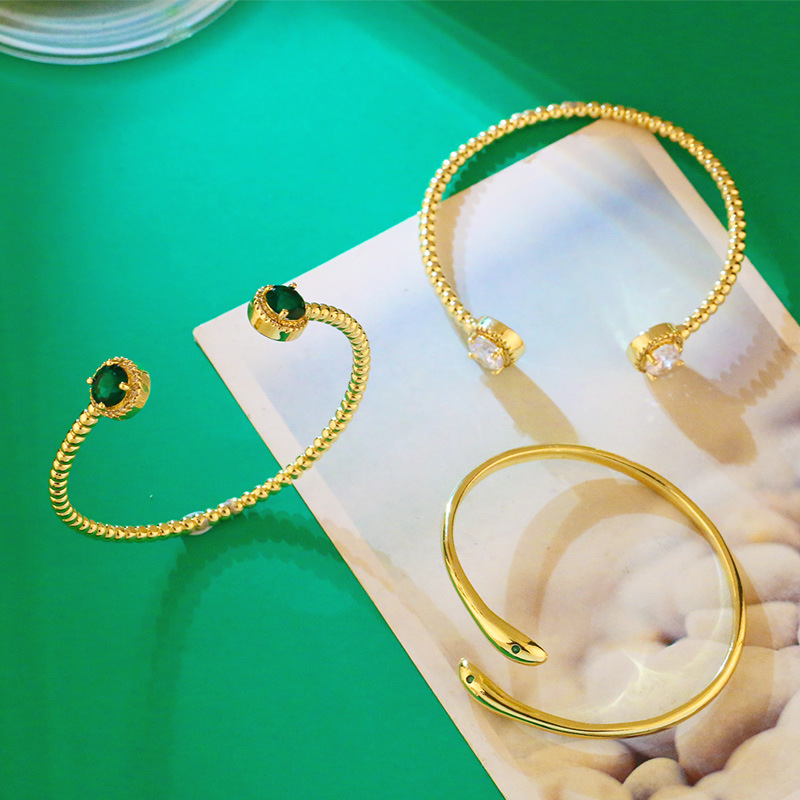 wholesale jewelry punk style snake shape copper inlaid zircon bracelet nihaojewelry