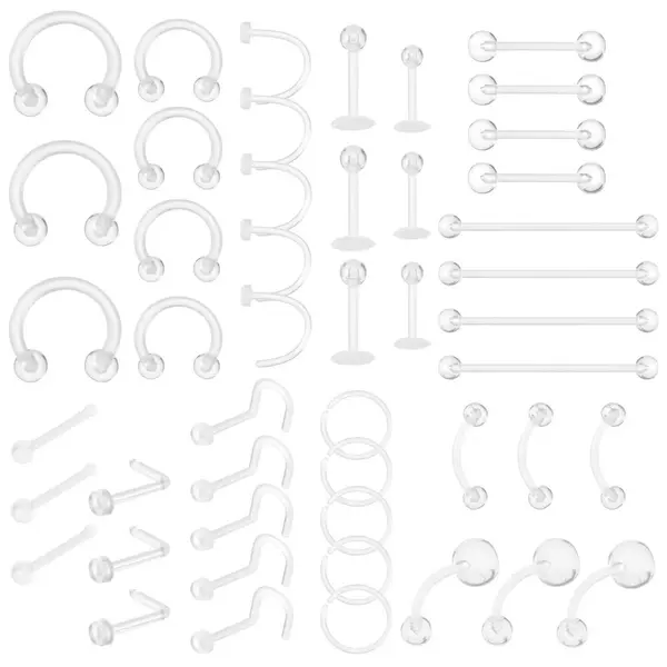 Acrylic 48-Piece Piercing Jewelry Set, Tongue Nail, Nose Ring, Transparent Body Piercing Jewelry, Ready-Made Wholesale, Cross-Border Hot Sale