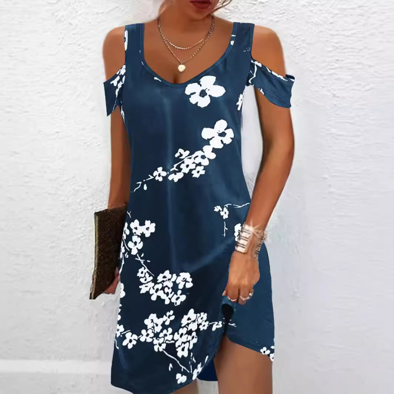 2024 Cross-Border Summer Plus-Size Amazon Independent Site Printed Slim-Fit V-Neck Casual Sexy Off-Shoulder Sleeve Dress 2024 Cross-Border Summer Plus-Size Amazon Independent Site Printed Slim-Fit V-Neck Casual Sexy Off-Shoulder Sleeve Dress