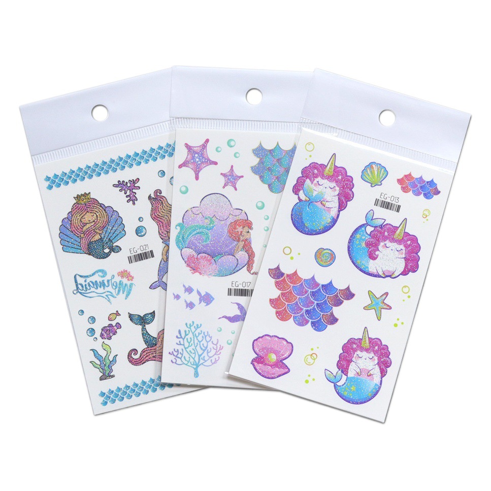 Ruikarong transfronteriza de dibujos animados brillo sirena tatuaje pegatinas mariposa impermeable niños tatuaje pegatinas ventas directas de la fábrica