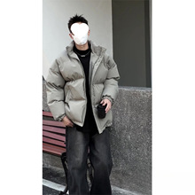 浙江嘉兴平湖羽绒服服男款冬季灰绿色九江羽绒服感立领面包服黑色