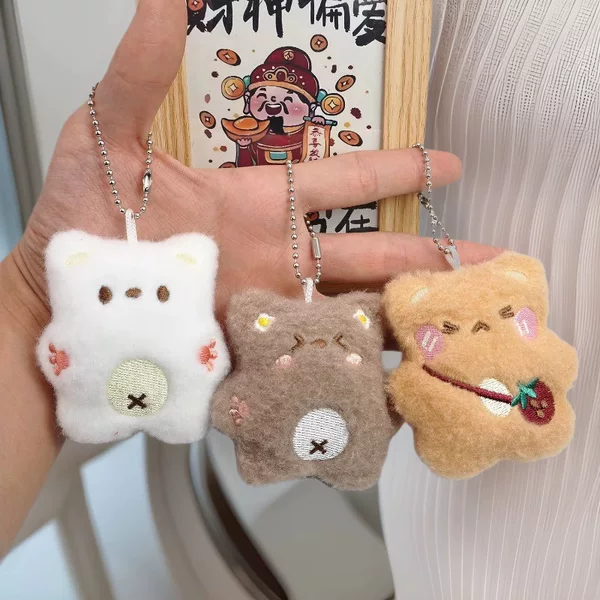 Cartoon Squeaking Brown Bear and White Bear Keychain Couple Gift Cute Bear Squeaking Doll Pendant