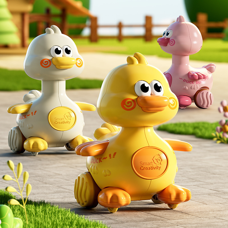 Press-And-Play Swinging Duck, Resistant to Falls and Collisions, Cartoon Wind-Up Duck for Babies Learning to Crawl, Early Education Toy for Children Aged 0-3, Educational