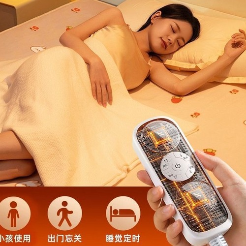 Electric Heating Blanket with Automatic Power Off, Dust Mite Removal, Household Smart Timer, Constant Temperature, Waterproof Electric Quilt with Dual Control Temperature Adjustment