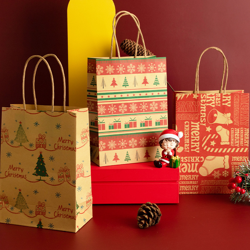 クリスマスギフト用紙袋、クリスマスイブのハンドバッグ、キャンディギフトバッグ、リンゴ包装用牛革紙袋、新入荷|undefined