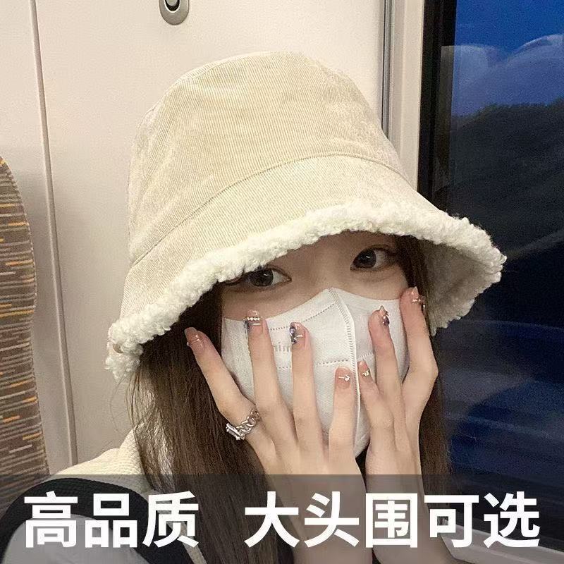 フィッシャーマンハット 冬 レディース 両面ラムウール 秋冬 万能ぬいぐるみバケツ 大きな頭囲の帽子 小顔で可愛くて暖かい|undefined