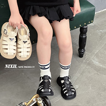 2024年夏季新款儿童包头凉鞋真皮鞋子时尚三角标男女童凉鞋