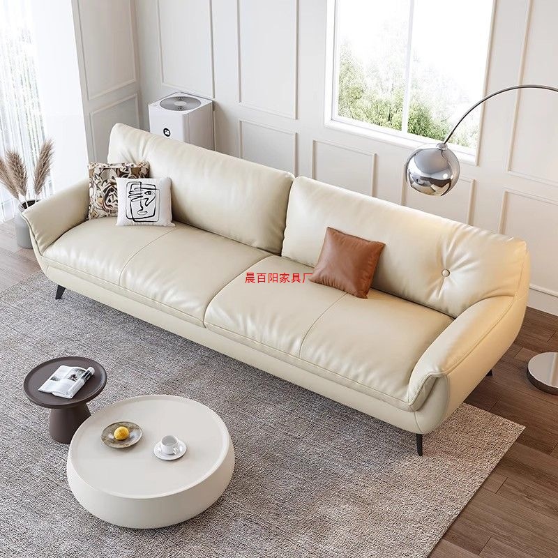 New Light Luxury Cat Claw Leather Sofa Simple Modern Italian Sofa Living Room Small Apartment Straight Sofa Rental Room Wood