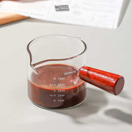 木把双嘴咖啡杯玻璃小奶盅带把刻度牛奶杯意式玻璃咖啡量杯100ml