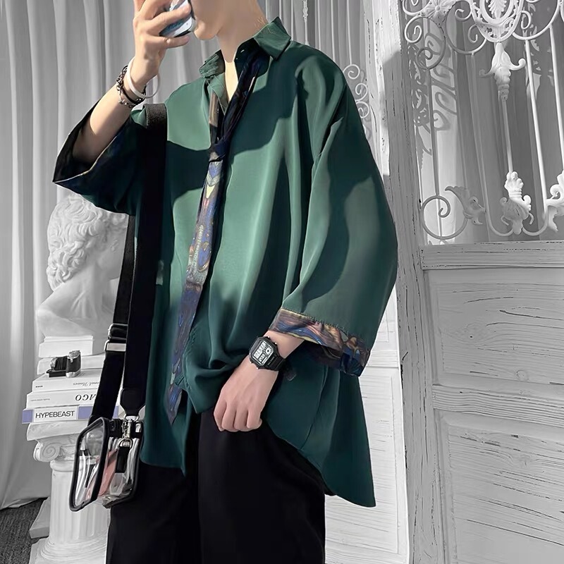 Prohibited shirt men's three-quarter sleeve summer trendy pullover bottoming shirt 2022 new French style shirt design sense Prohibited shirt men's three-quarter sleeve summer trendy pullover bottoming shirt 2022 new French style shirt design sense