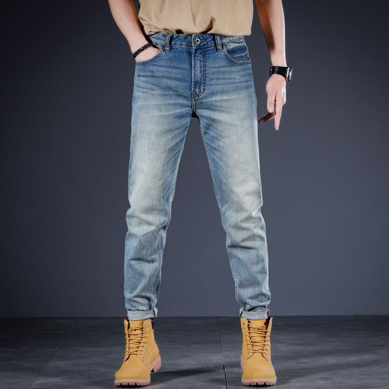 Big brand discount men's jeans retro American straight slim stretch summer thin loose retro trousers