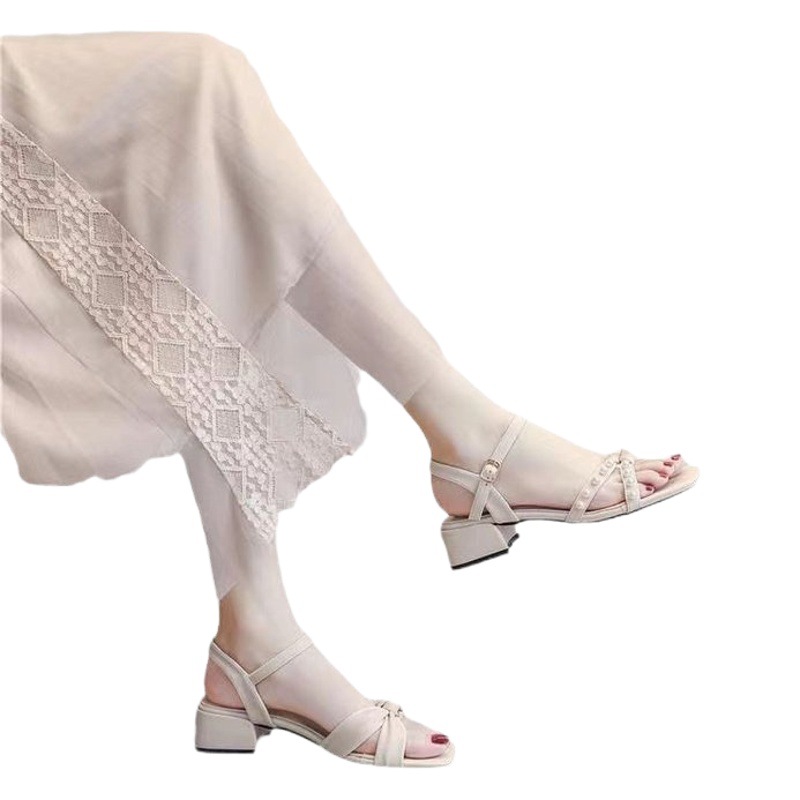 Sandalias de Mujer 2024, Nuevas, Versátiles, de Verano, Totalmente Blancas, Tacón Bajo, Tacón Cuadrado, Tacón Plano, Punta Abierta, Peep Toe