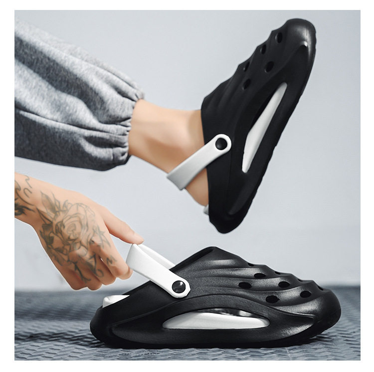 Dép sandal nam bít mũi đế dày kiểu lỗ thoáng khí đi biển — Kaki, Màu trắng, Màu đen chi tiết 18