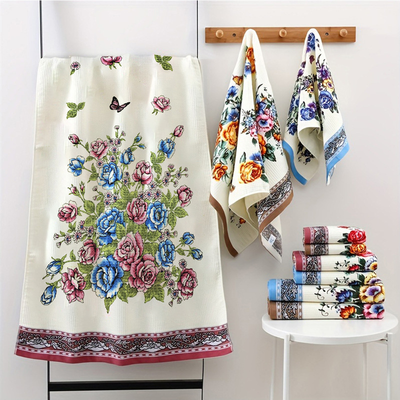 Cross-border supply cotton printed bath towel small towel face towel set absorbent soft bathroom for men and women at home