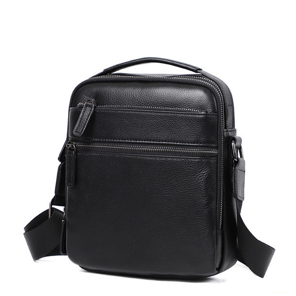Túi đeo chéo nam da bò thật 20×8×24 cm kiểu mới đơn giản — Màu đen