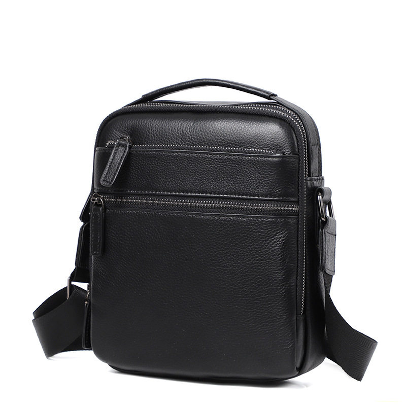 Túi đeo chéo nam da bò thật 20×8×24 cm kiểu mới đơn giản — Màu đen