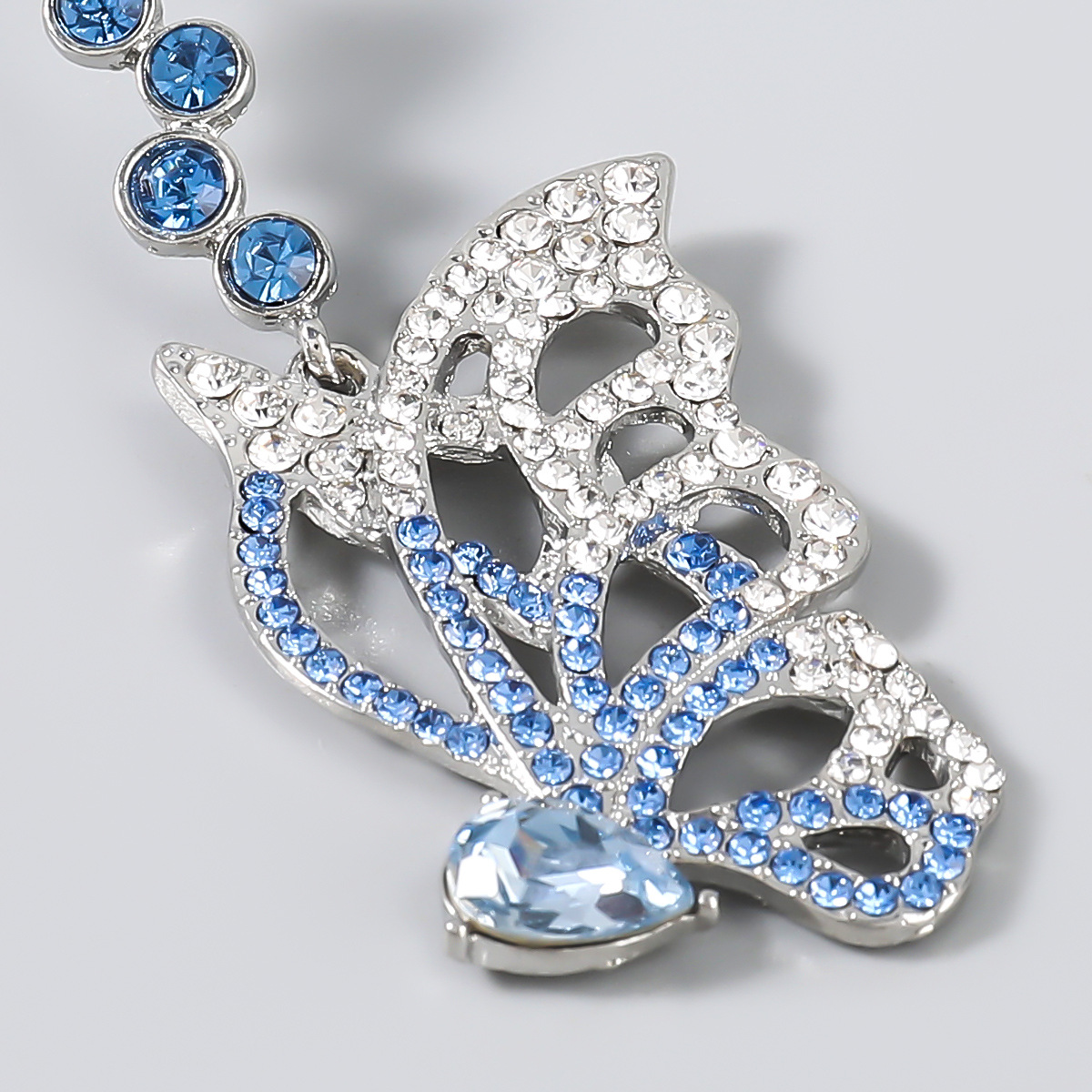 Fashion Blue Alloy Diamond Butterfly Earrings