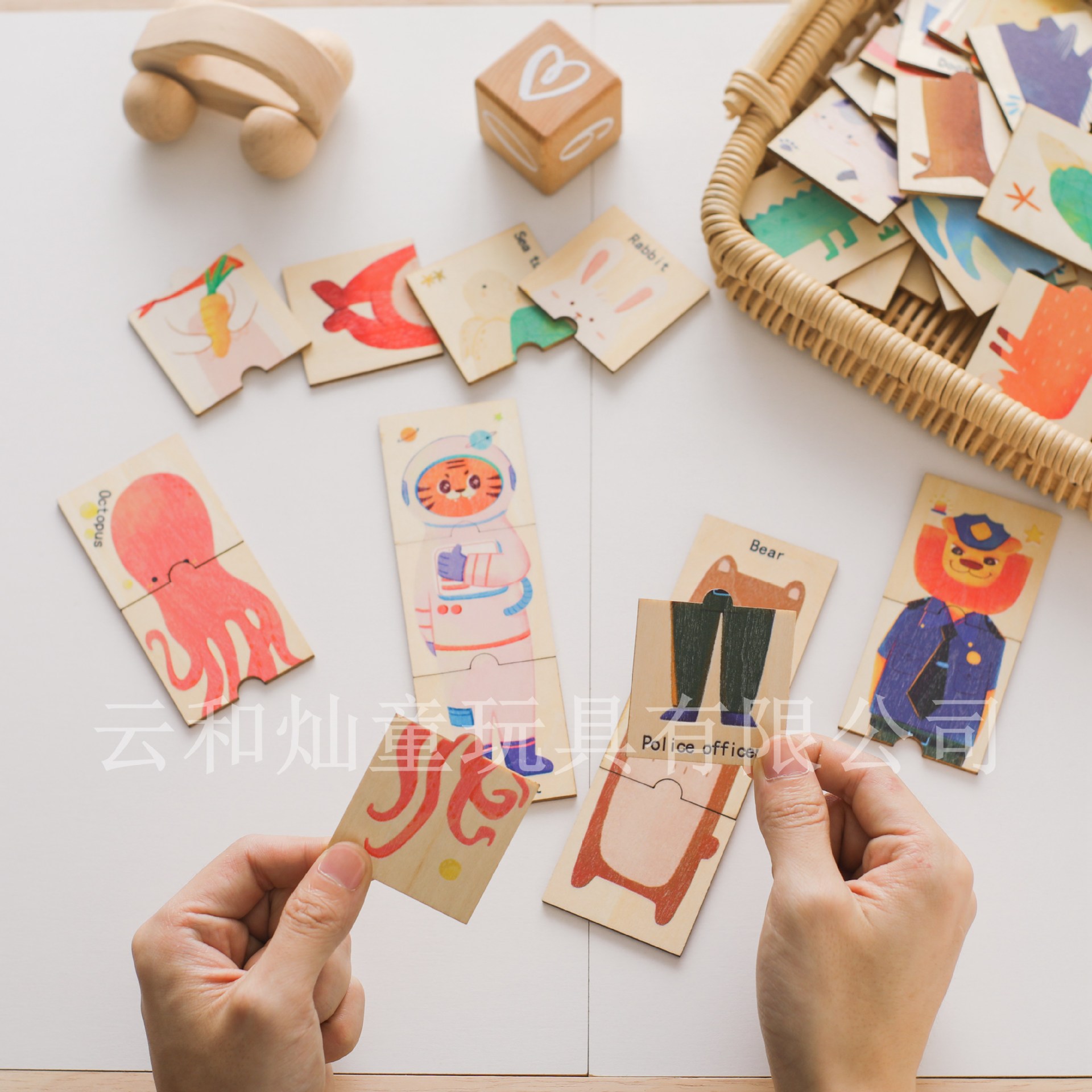 Nuevo rompecabezas de madera transfronterizo, juego de juguetes, educación temprana para bebés, rompecabezas de combinación de iluminación, rompecabezas de bloques cognitivos de animales