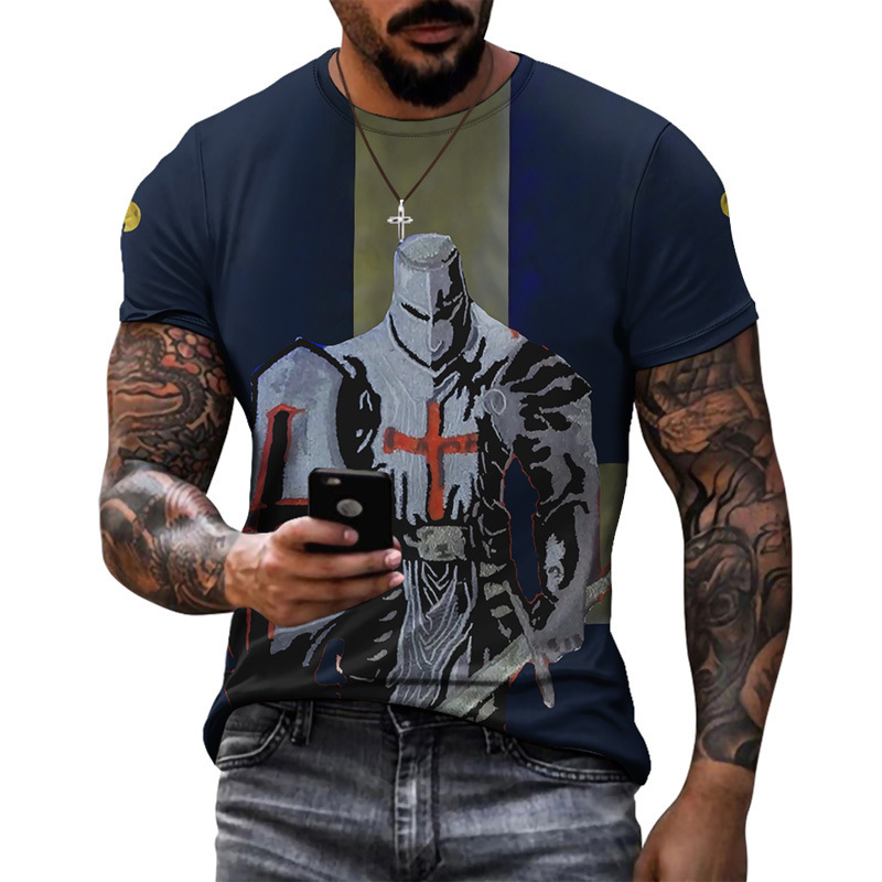 Moda de verano europea y americana, top de moda delgado de cuello redondo para hombres, camiseta juvenil, soporte, pedido de una pieza de cabello