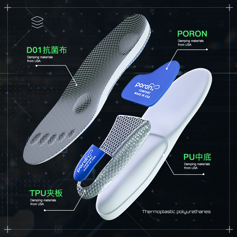 Plantilla de poron deportivo de absorción de impactos fuerte para hombres y mujeres, cojín de aire de amortiguación de alta elasticidad, fondo suave, cómodo, absorbente de sudor, desodorante, transpirable, baloncesto