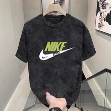 美式水洗做旧短袖t恤男士2024夏季新款ins潮牌复古宽松半袖上衣服