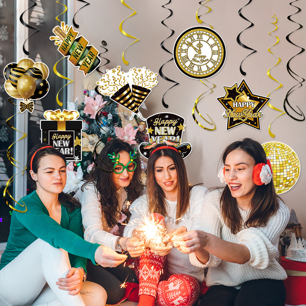 Amazon nuevo Año Nuevo decoración del partido adornos en espiral Día de Año Nuevo fiesta atmósfera diseño espiral etiqueta