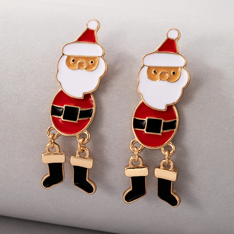 European And American Festival New Santa's Oil Drop Stud Earrings Irregular Link Earrings display picture 4