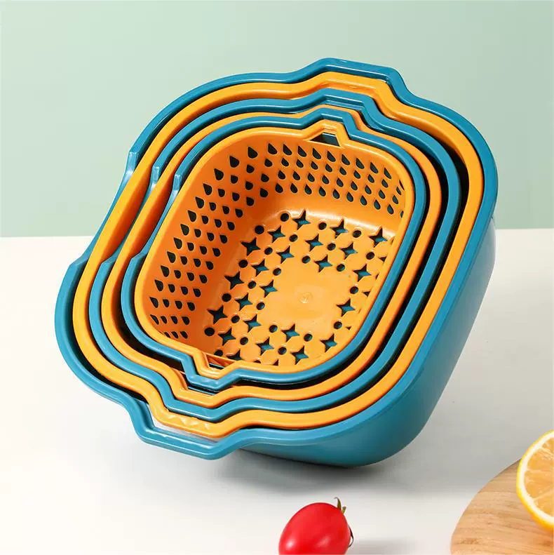 家用厨房塑料双层沥水篮6件套8件套加厚多功能洗水果洗菜篮代发