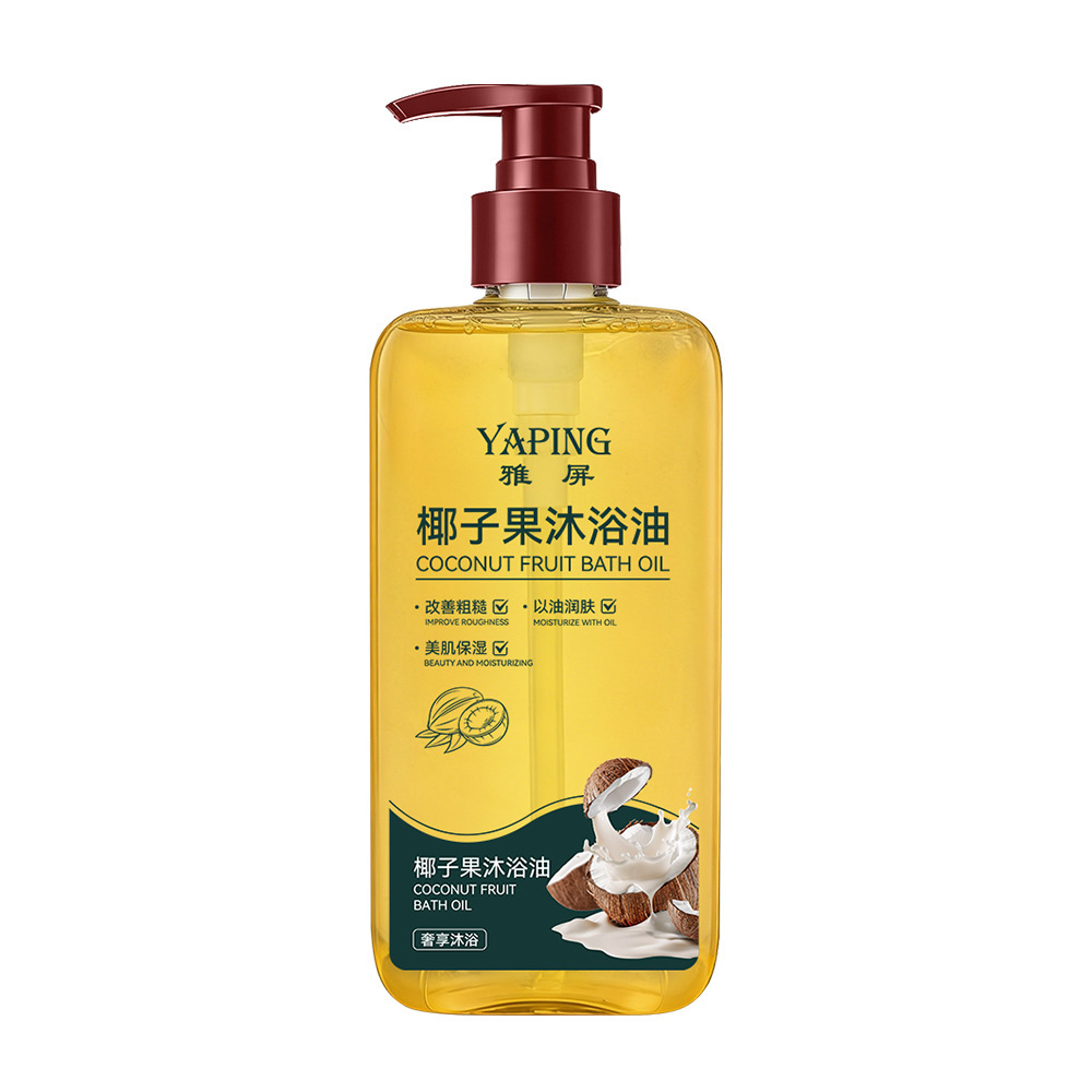 Ya Ping Coconut Fruit Bath Oil para mejorar la piel áspera, piel rejuvenecida, hidratación y fragancia duradera.
